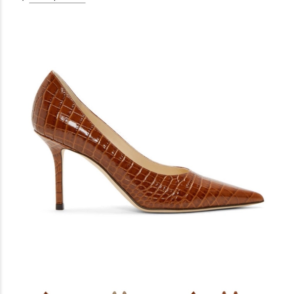 Jimmy Choo Tan Croc-Embossed Heels - Picture 3 of 4